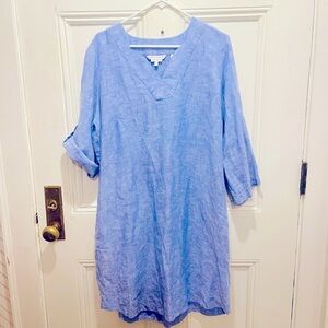 Foxcroft blue linen scalloped dress- size 16